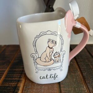 Rae Dunn Disney The Aristocats Marie & Duchess CAT LIFE Mug Pink Bow Handle NEW
